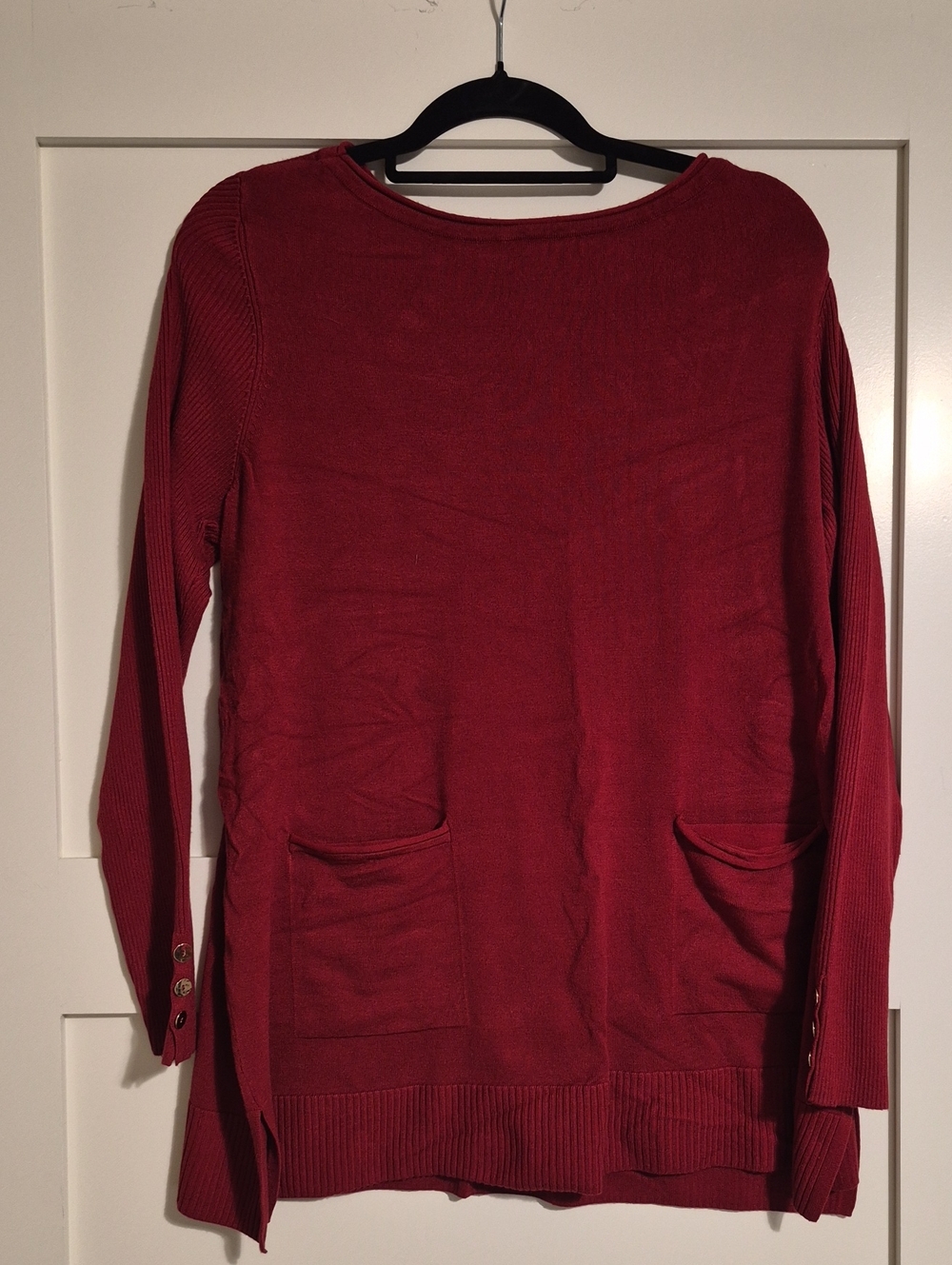 Chico's Deep Red Scoop Neck Pocket Sweater